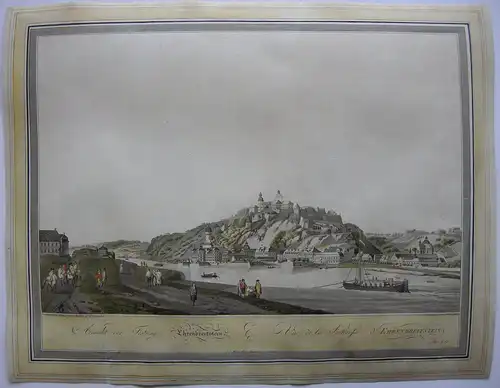 Koblenz Festung Ehrenbreitstein aquarellierte Umrissradierung Ziegler 1798