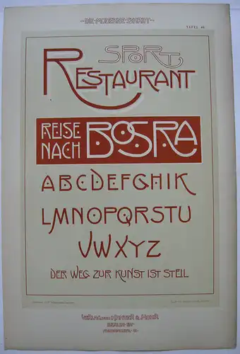 Sport Restaurant Bosra Schrift Orig Lithografie F. Schweinmanns Jugendstil 1900