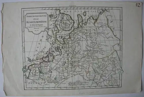 Europäisches Russland Nördlicher Teil kolor Orig Kupferstich Vaugondy 1795