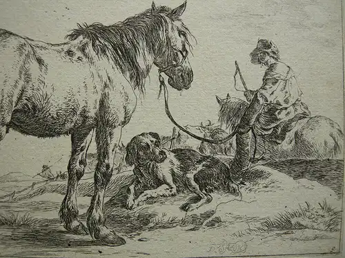 Dirck Stoop (ca. 1618-1681) reitender Hirte mit Pferd Orig. Radierung um 1650