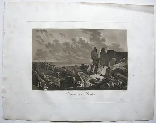Aschkelon Ruinen Israel Ascalon  Aquatinta Sepia Döbler 1827 Heiliges Land