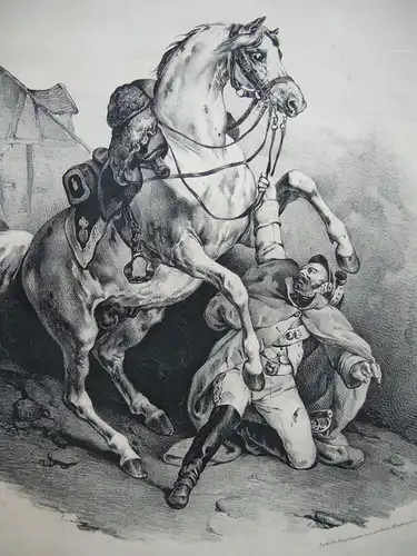 Victor Adam (1801-1867) Cheval de Dragon Orig. Lithografie Engelmann 1840