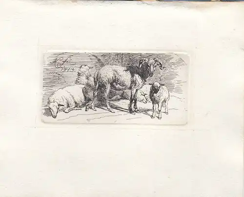 Johann Adam Klein (1792-1875) Schafe mit Lamm Orig Radierung 1813