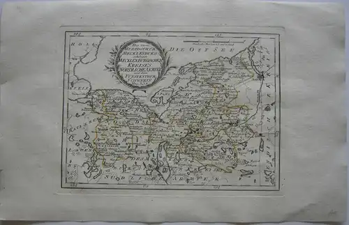 Herzogthum Mecklenburg Schwerin  Kolor Kupferstich Karte Reilly 1791 Anhalt