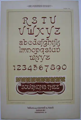 Souehonig-Thee Schriftvorlage Orig Lithografie F. Schweinmanns Jugendstil 1900