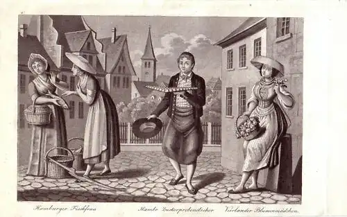 Hamburger Fischfrau Zuckerprobenstecher Lithogr 1840