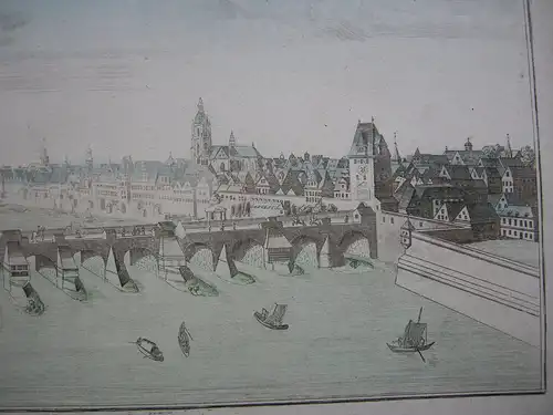 Vue d’optique Guckkastenbild Frankfurt Mainbrücke kolor Orig Kupferstich 1780