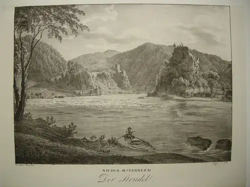 Der Strudel Niederösterreich Orig Lithographie Alt Kunike 1824 Donau