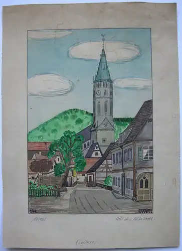 Urach Aus der Altstadt Orig Aquarell F. Weiss 1944 Baden Württemberg