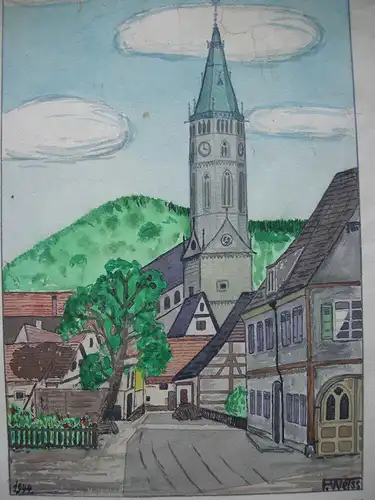 Urach Aus der Altstadt Orig Aquarell F. Weiss 1944 Baden Württemberg