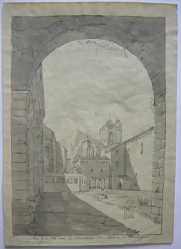 Monasterio S. Maria de Poblet Tarragona Catalunya Tinta china acuarela 1860