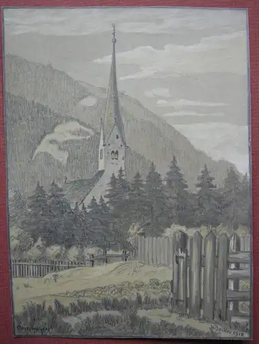 Garmisch Oberbayern Orig Bleistiftzeichnung 1918 signiert