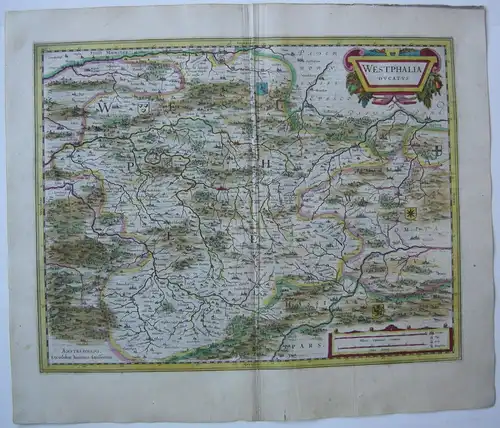 Herzogtum Westfalen altkolor Orig Kupferstichkarte Janssonius 1627 Nordrhein