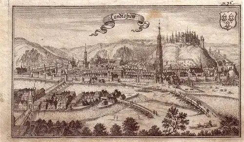 Landshut Gesamtansicht Trausnitz Orig Kupferstich 1700 Niederbayern Stridbeck