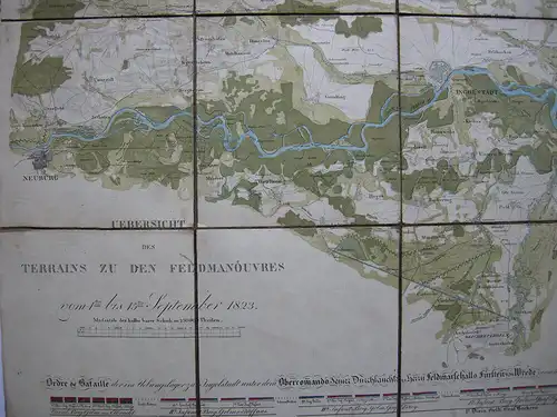 Ingolstadt Terrain Feldmanöver Fürst Wrede altkolor Lithographie 1823 Oberbayern