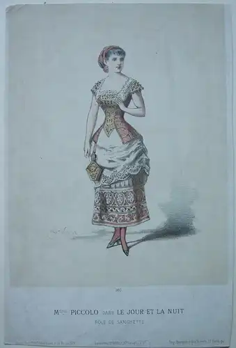 Madm. Piccolo als Sanchette Schauspielerin Orig. Farblithographie 1880