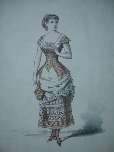 Madm. Piccolo als Sanchette Schauspielerin Orig. Farblithographie 1880