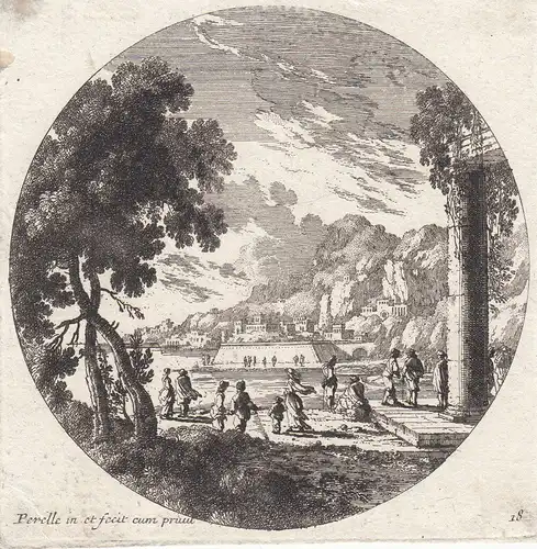 Gabriel Perelle (1603-1677) Festung am Meer Antike Säule Orig Kupferstich 1660