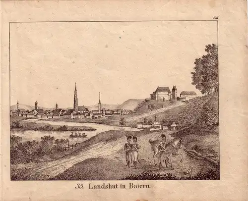 Landshut Gesamtansicht Trausnitz Orig Lithographie 1820 Niederbayern