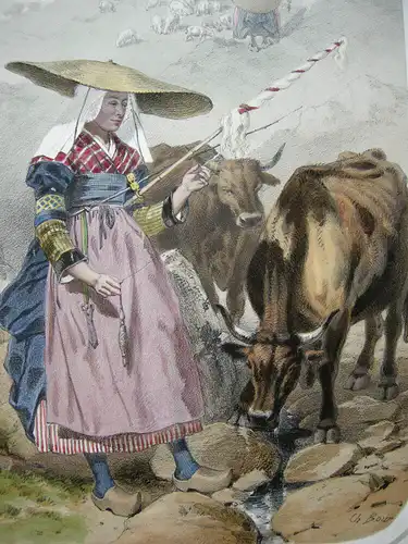 Bergere des Garniers Thiers Auvergne France Orig Lithografie Charles Bour 1860