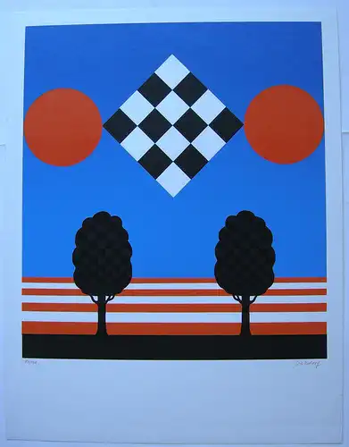Benno Walldorf (1928-1985) Geometrische Landschaft Orig Serigrafie signiert 1970