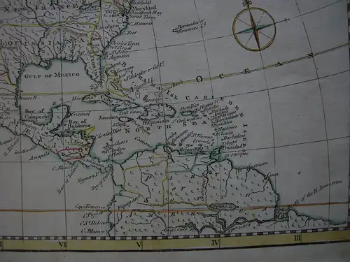 North America Nordamerika Kontinentkarte kolor Orig Kupferstichkarte Gibson 1763