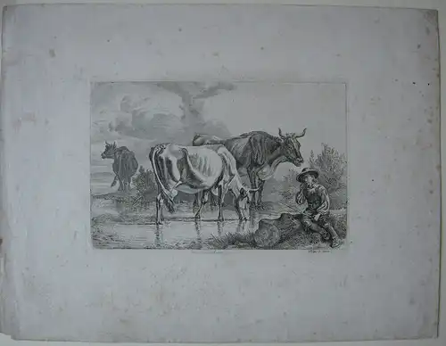 Johann Adam Klein (1792-1875) Am Starnberger See Kühe Hirte Orig Radierung 1844