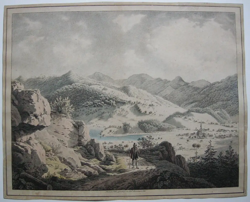 Westerhofen Schliersee Inkunabel Lithografie koloriert Carl F. Heinzmann 1818 0