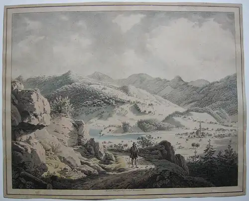 Westerhofen Schliersee Inkunabel Lithografie koloriert Carl F. Heinzmann 1818