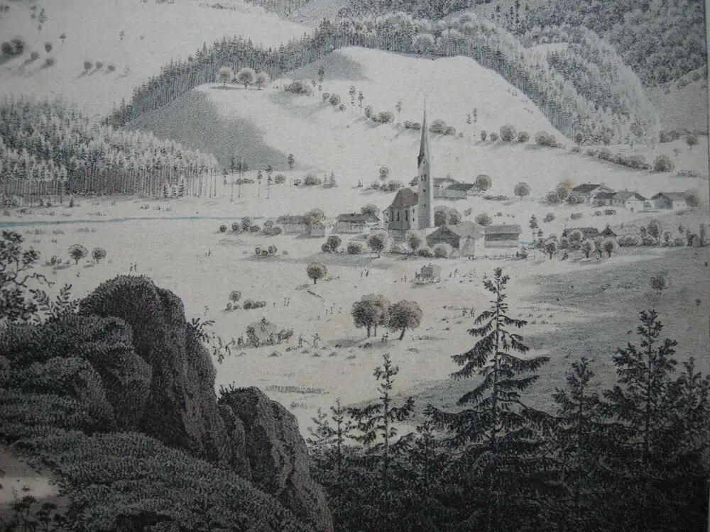 Westerhofen Schliersee Inkunabel Lithografie koloriert Carl F. Heinzmann 1818 1