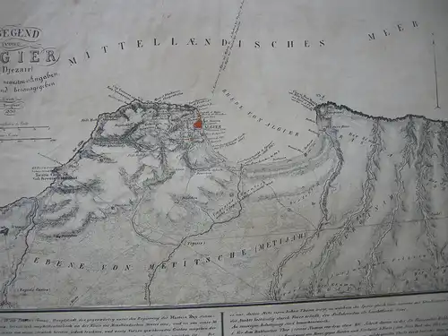 Umgegend von Algier Al Djezair orig. Lithografierte Karte C. Brügner 1830 Afrika