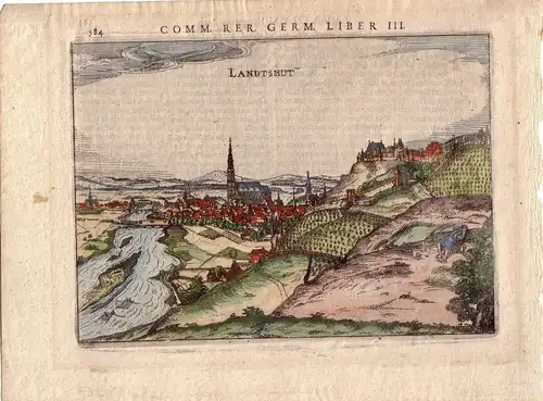 Landshut Gesamtansicht Trausnitz kol Orig Kupferstich Bertius 1616 Niederbayern