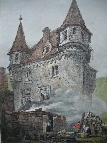 Köhlerhütte in Boppard Rheinland-Pfalz Orig Farblithografie Hullmandel 1825