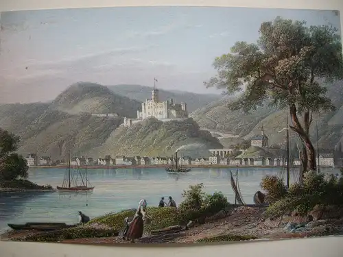 Schloss Stolzenfels altkolor Stahlstich Buhl Dielmann 1840 Jügel Rheinland Pfalz
