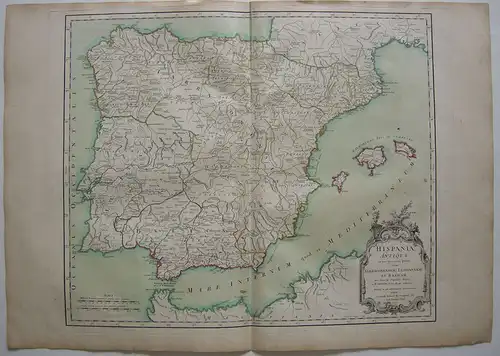 Spanien España Hispania antiqua Baleares kolor Kupferstichkarte Vaugondy 1750