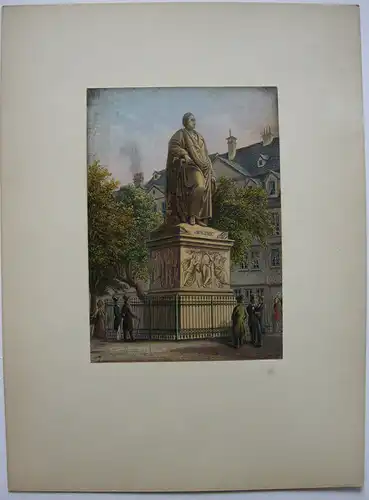 Frankfurt Goethe Monument altkolor Stahlstich Buhl Dielmann 1840 Jügel Hessen