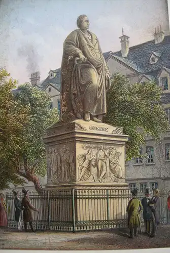 Frankfurt Goethe Monument altkolor Stahlstich Buhl Dielmann 1840 Jügel Hessen