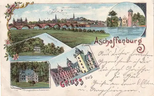 AK Aschaffenburg Unterfranken Litho Mehrfachbild gel 1902 Bayern