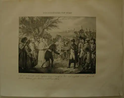 Die Schlüssel von Wien Napoleon Orig Lithographie 1832 Napoleonische Kriege