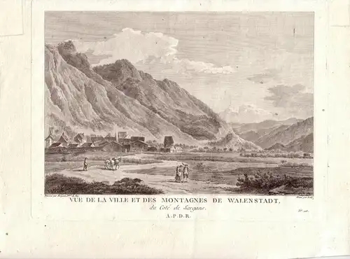 Walenstadt Schweiz St. Gallen Orig Kupferstich Denis Sargans 1780