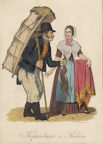 H. Jessen Kiepenbauer und Köchin Orig Farblithografie 1843 Hamburg Kostüme
