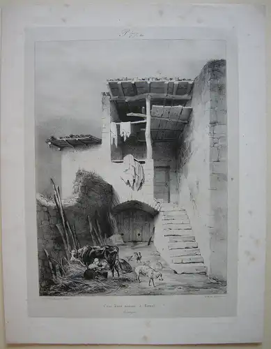 Cour d'une maison a Royat Auvergne France Orig Lithografie Engelmann 1831