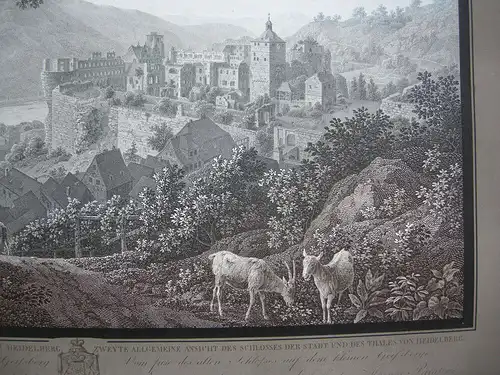 Heidelberg Romantische Ansicht Haldenwang nach Graimberg Orig Kupferstich 1817