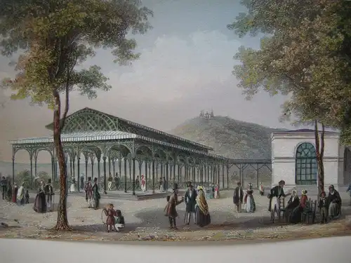 Kissingen Brunnen Pavillon altkolor Stahlstich Wegelin 1840 Jügel Unterfranken