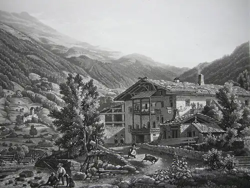 Hofer's Haus Passeier Tal Meran Trentino Italien Orig Aquatinta-Radierung 1840