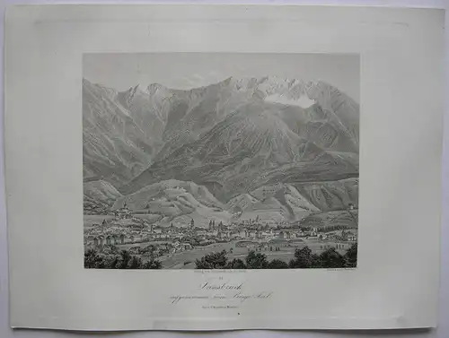 Innsbruck vom Berg Isel Tirol Österreich Orig Stahlstich 1840 Steinicken