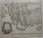 Griechenland Türkei Zypern Kreta kolor Orig Kupferstichkarte de l'Isle 1730