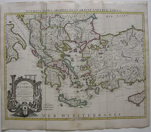 Griechenland Türkei Zypern Kreta kolor Orig Kupferstichkarte de l'Isle 1730