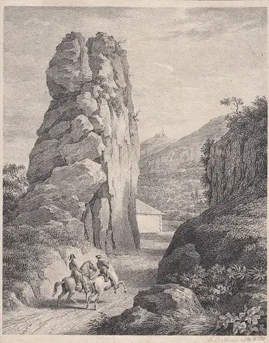 Friedrich Rehberg (1758-1835) Reiter Schlucht Italia Orig Lithografie 1820