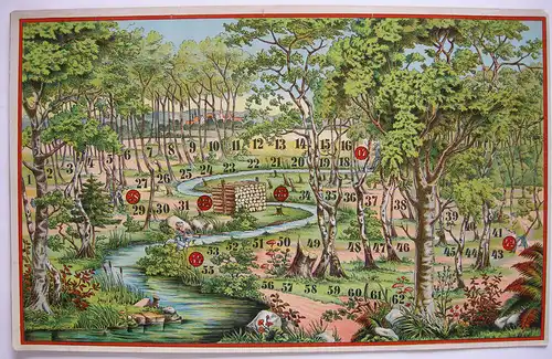 Spielplan Laufspiel Spaziergang Natur Orig Chromolithografie 1890 neuwertig